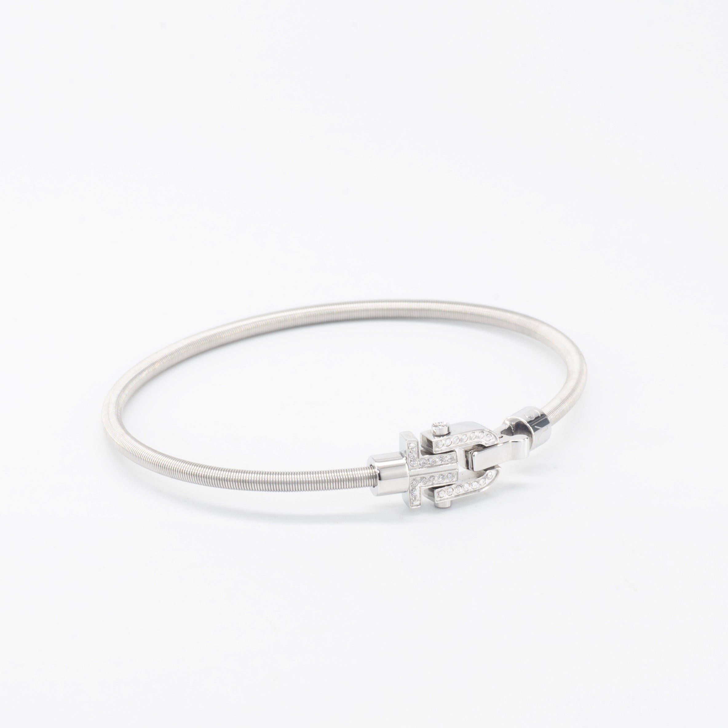 Diapason VIBES Bangle Silver String, White Buckle and Diamonds