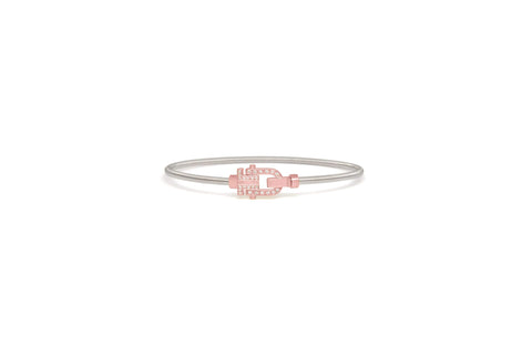 VEYS® Signature Diapason Bangle in 18K Rose Gold with Full Diamonds, Sterling Silver Piano String