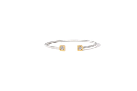 Prelude Cushion in 18K Yellow Gold  with Diamonds on Silver Piano String Bangle